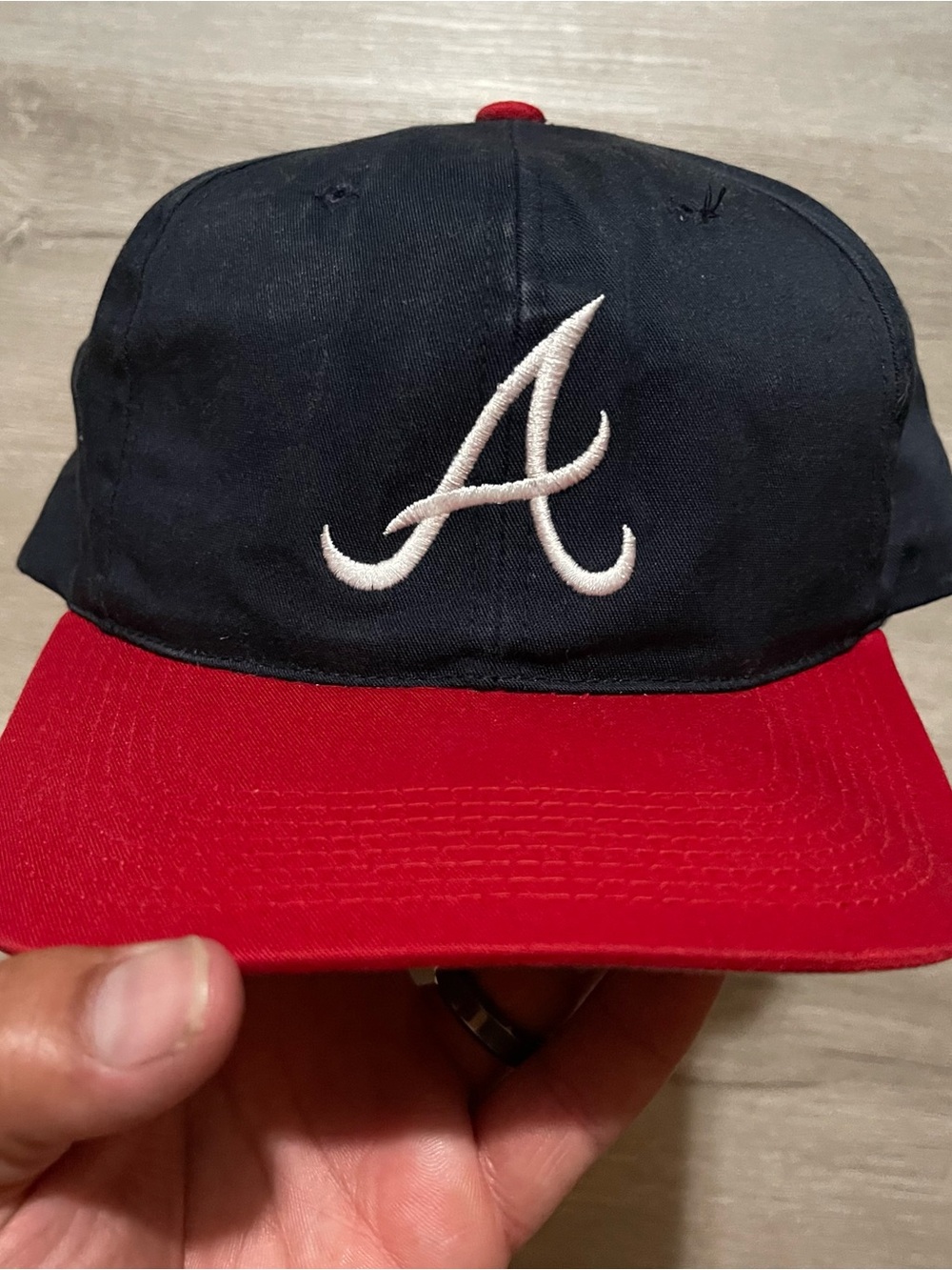 Vintage Atlanta Braves Sports Specialties Twill Snapback Hat Navy Blue Red